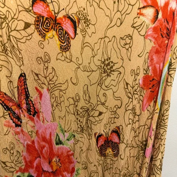 Boho Butterfly Floral Tunic Dress OSFM Handkerchief Hem Festival Cottagecore - Picture 3 of 5